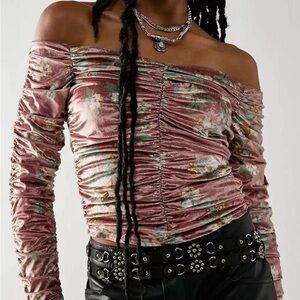 NWOT Free People Floral Pink Velvet Reina Top Size XS